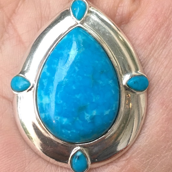 Genuine turquoise sterling silver drop pendant - Picture 7 of 7